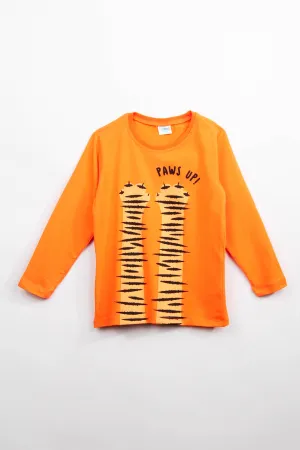0 pamuklu uzun kollu paws up baskili erkek çocuk tshirt