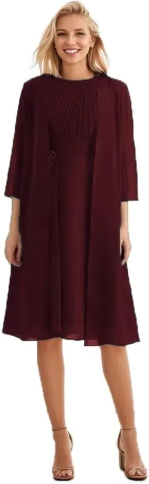 2 Piece Mother of The Bride Dresses for Wedding with Jacket Pleated Chiffon Formal Wedding Guest Dresses