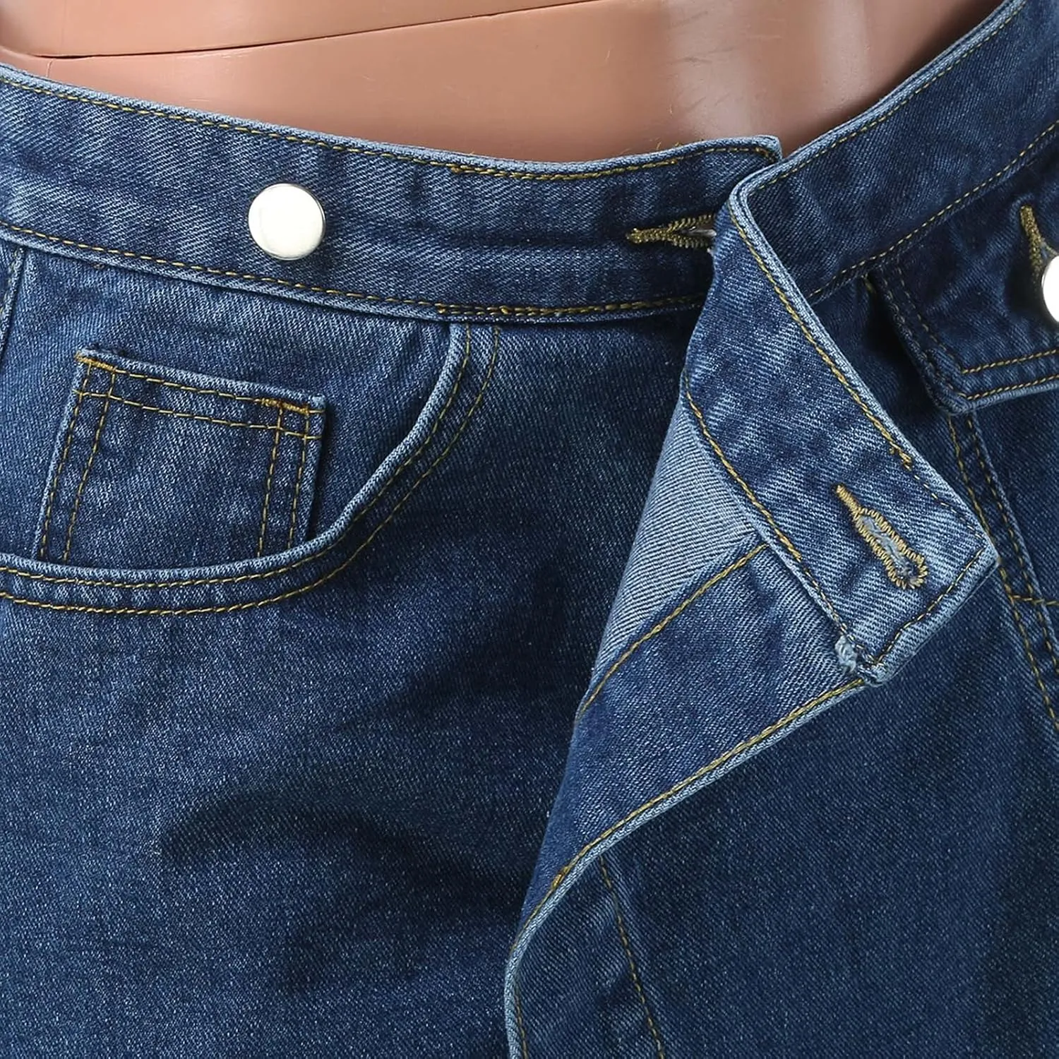 2024 New Women's Raw Trim Bodycon Denim Skirt Asymmetrical High Waisted Wrap Mini Jean Skirt with Pocket