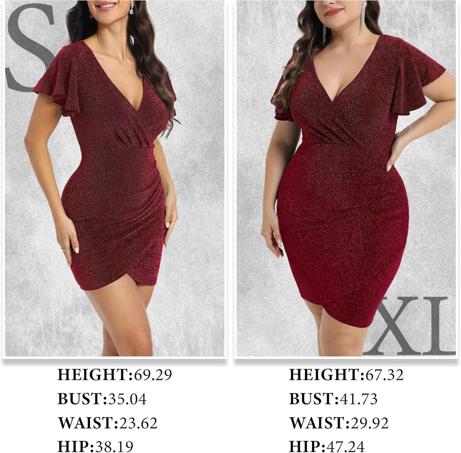 2025 Summer Womens Sparkly Glitter Ruched Bodycon Cocktail Party Sexy Sparkle Sequin Ruffle Sleeve Mini Wrap Dresses