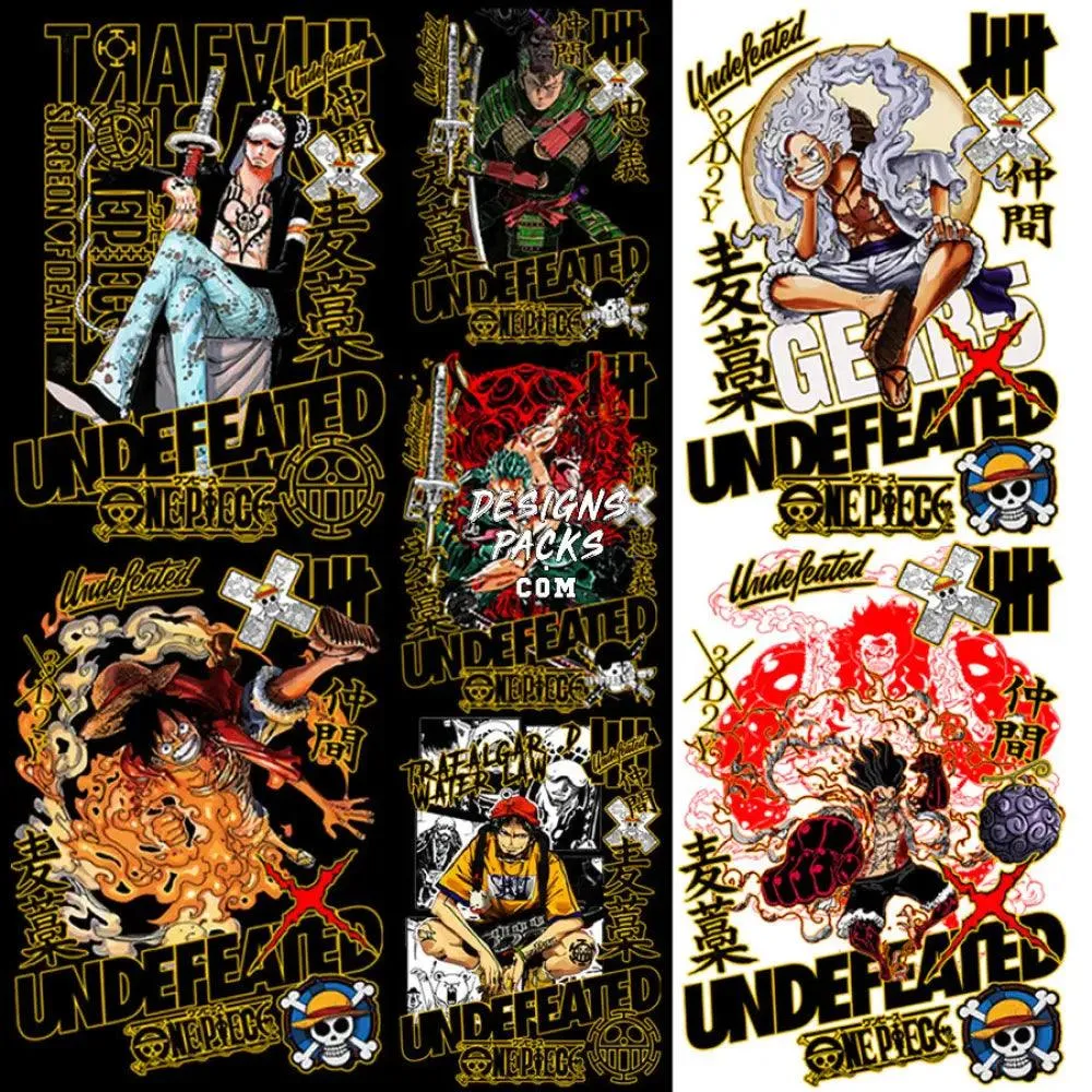 8 One Piece Under Brand Streetwear Anime Designs Bundle PNG   PSD