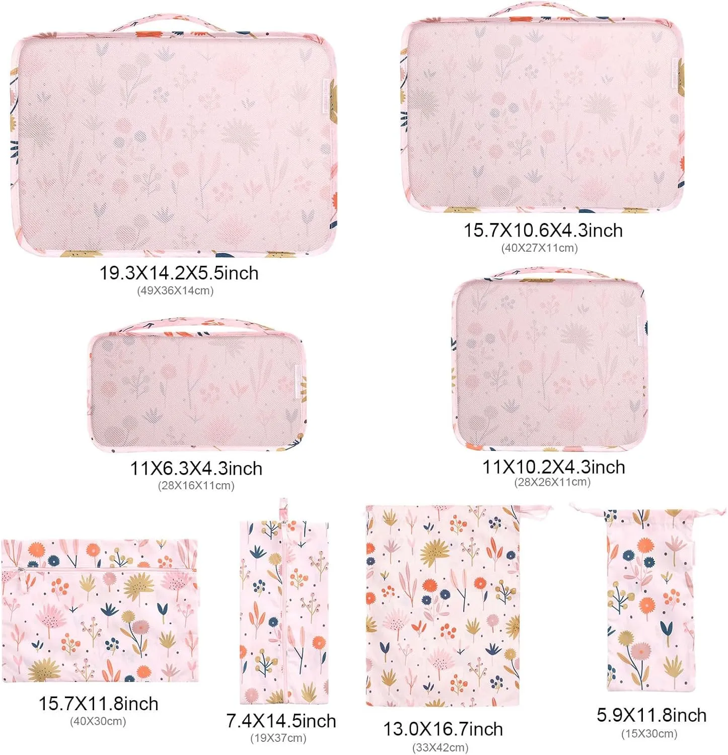 8 Piece Packing Cubes Set, Lychii Travel Luggage Packing Organizers - Floral Printed