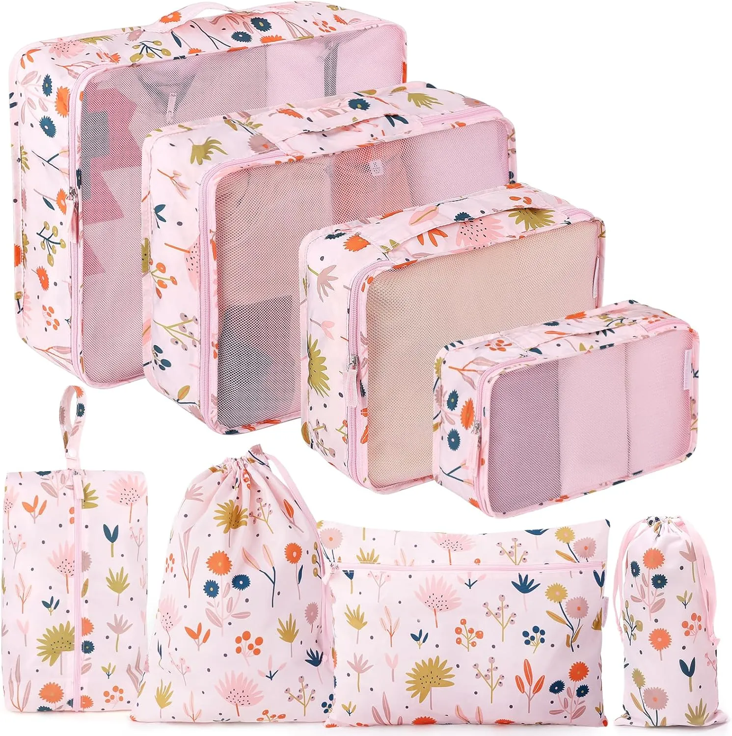 8 Piece Packing Cubes Set, Lychii Travel Luggage Packing Organizers - Floral Printed