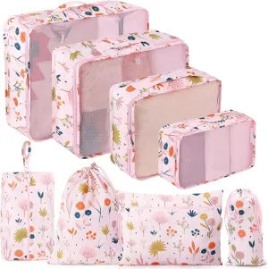 8 Piece Packing Cubes Set, Lychii Travel Luggage Packing Organizers - Floral Printed