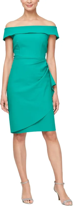 Alex Evenings Women's Slimming Short Off-The-Shoulder Sheath Dress, Wedding Guest, Formal Event, Special Occasion