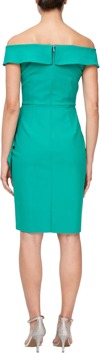 Alex Evenings Women's Slimming Short Off-The-Shoulder Sheath Dress, Wedding Guest, Formal Event, Special Occasion