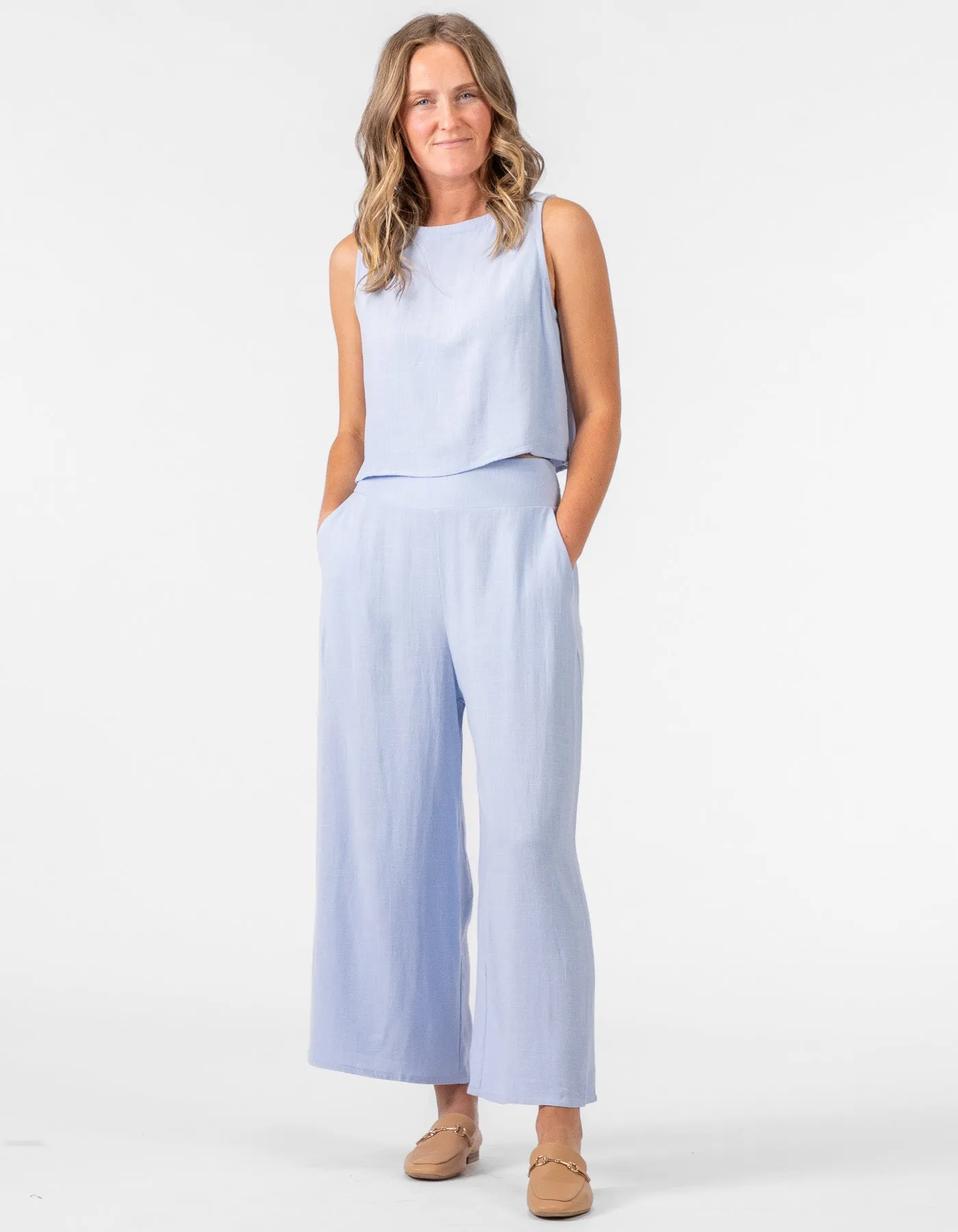 Alexa Elastic Waist Ankle Pants in Light Blue