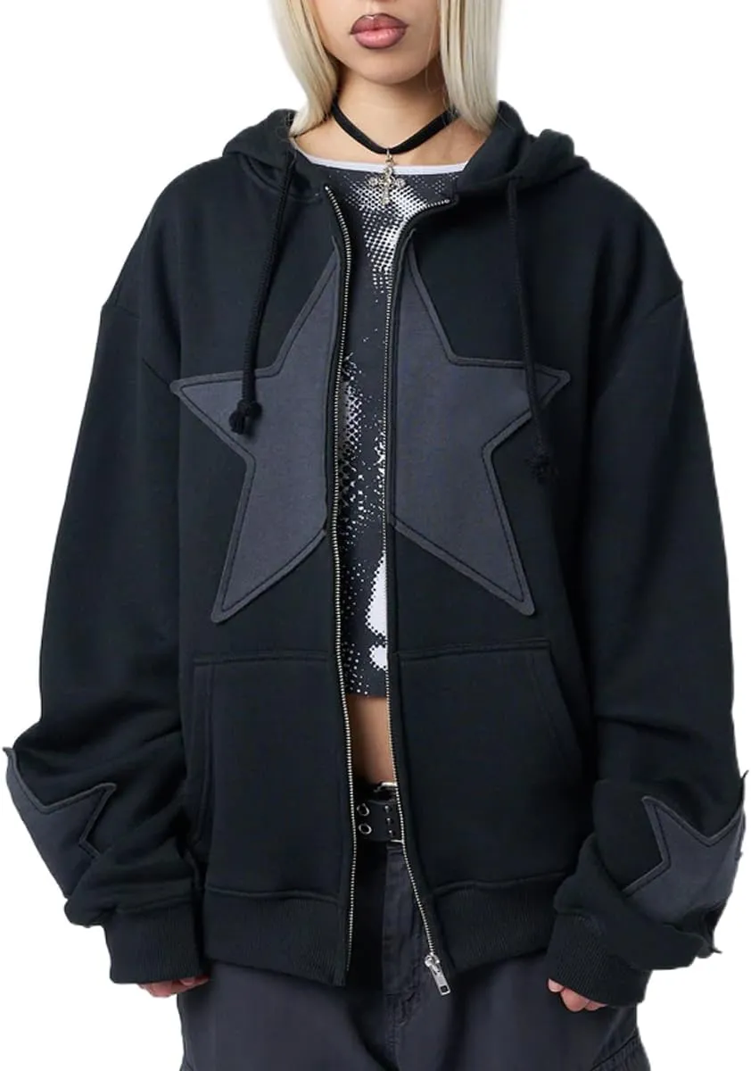 Amiblvowa Y2k Hoodie Zip Up Women Oversized Graphic Sweatshirt Aesthetic Vintage Harajuku Grunge Teen Girls Halloween Jacket