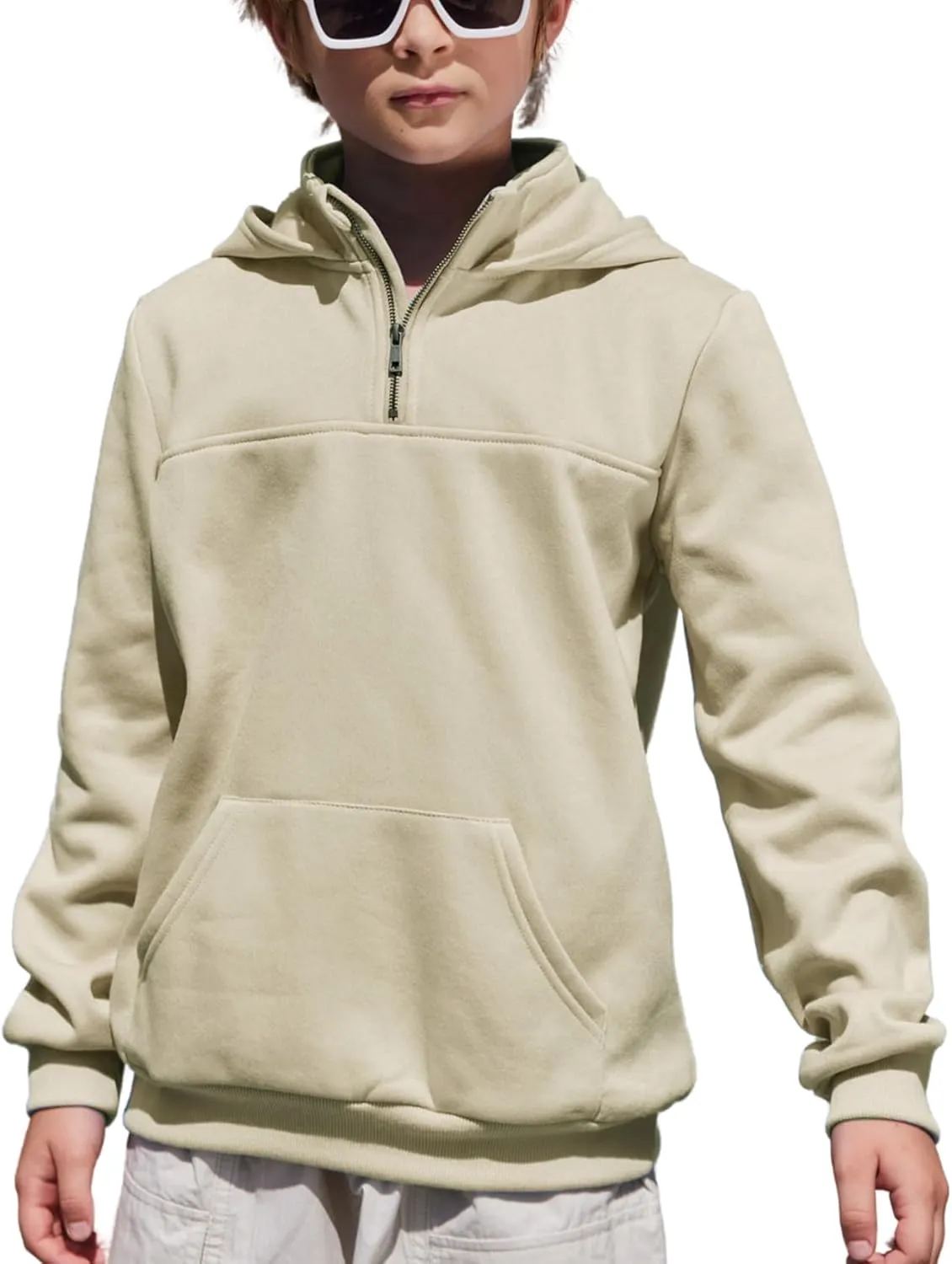 Arshiner Boy's Loose Fit Quarter-Zip Pullover Hoodie Sweatshirt - Lightweight Fleece - 4~12 Years Kids