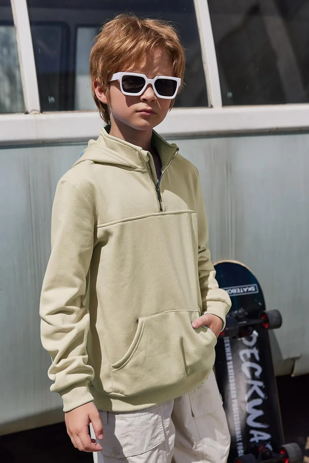 Arshiner Boy's Loose Fit Quarter-Zip Pullover Hoodie Sweatshirt - Lightweight Fleece - 4~12 Years Kids