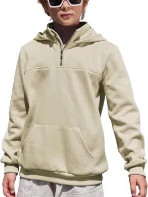 Arshiner Boy's Loose Fit Quarter-Zip Pullover Hoodie Sweatshirt - Lightweight Fleece - 4~12 Years Kids