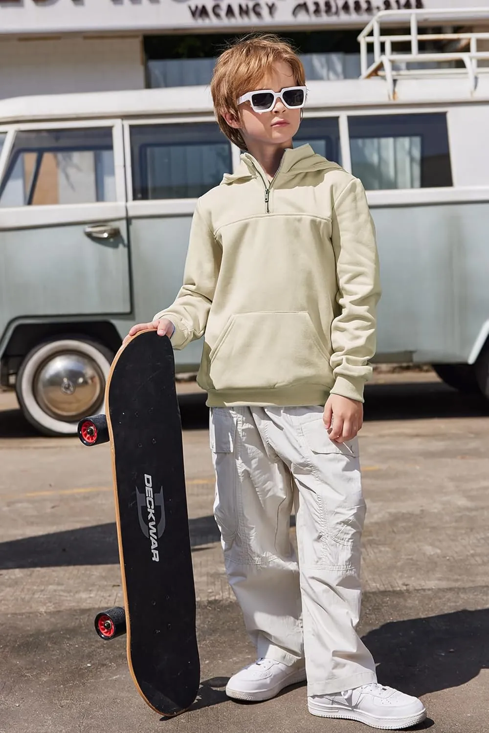 Arshiner Boy's Loose Fit Quarter-Zip Pullover Hoodie Sweatshirt - Lightweight Fleece - 4~12 Years Kids