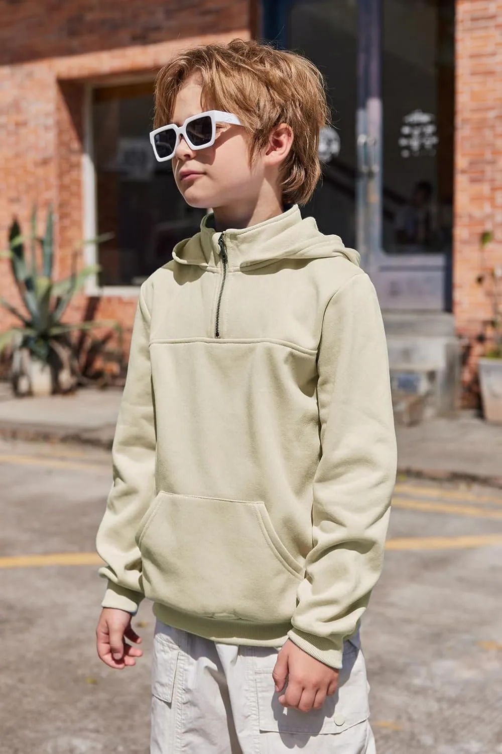 Arshiner Boy's Loose Fit Quarter-Zip Pullover Hoodie Sweatshirt - Lightweight Fleece - 4~12 Years Kids