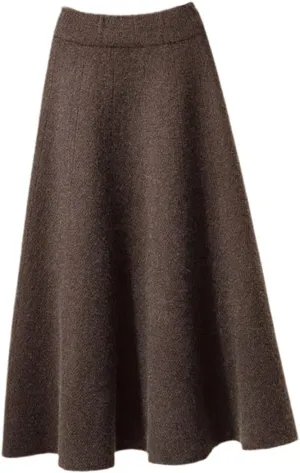 Autumn Knitted Pleated Skirt, Women Midi Elastic High Waist A-Line Sweater Skirt, Winter Black Wool Long Mom Skirt