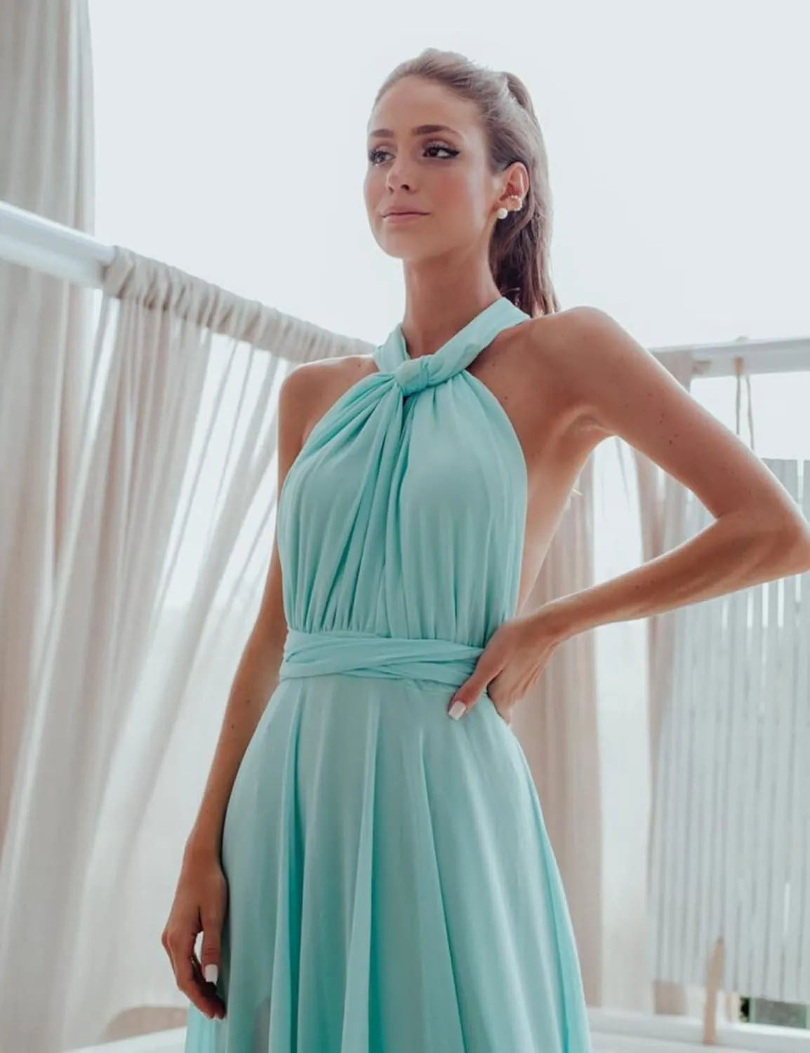 Beach Bridesmaid Dresses Long with Sleeves V-Neck A-Line Chiffon Backless Formal Evening Party Gown with Slit Cocktail DR0094