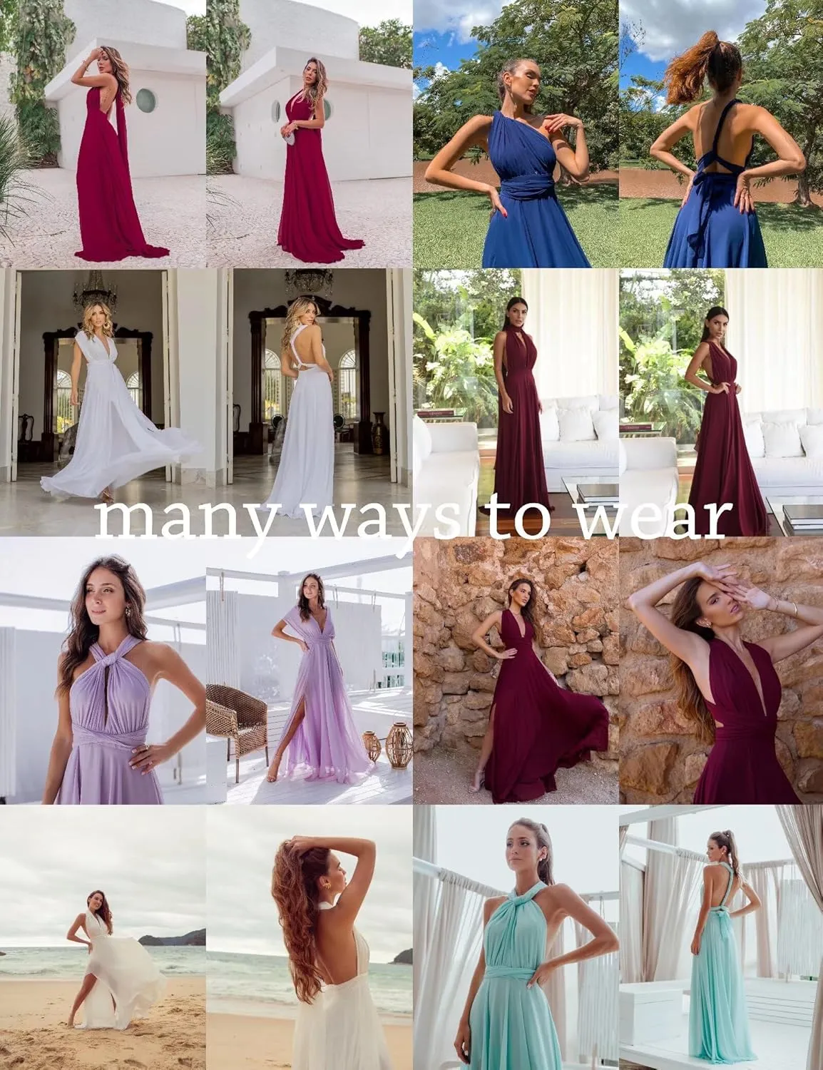 Beach Bridesmaid Dresses Long with Sleeves V-Neck A-Line Chiffon Backless Formal Evening Party Gown with Slit Cocktail DR0094