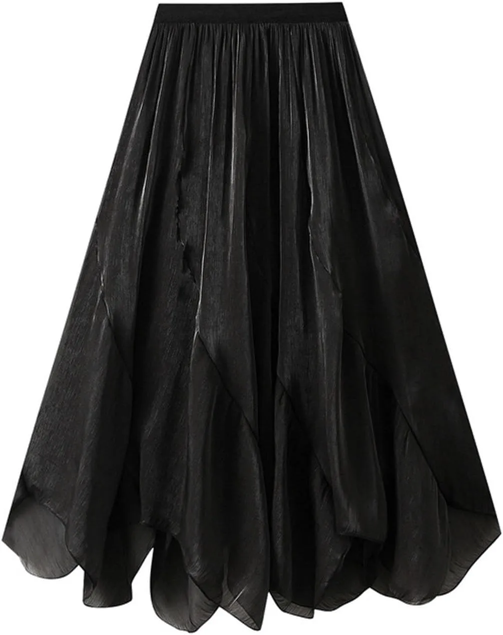 Beach Skirts for Women Asymmetrical Hem Elastic Waist Flowy Long Skirt 2025 Fashion Trendy Summer Pleated Skirt
