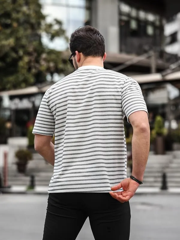 bisiklet yaka tek cepli çizgili t