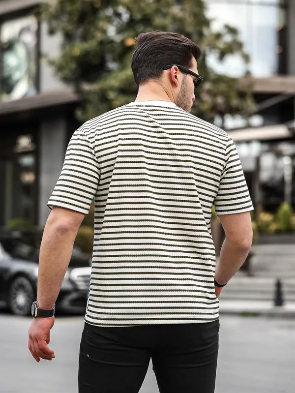bisiklet yaka tek cepli çizgili t