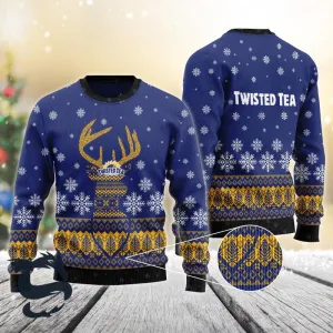 Blue Twisted Tea Reindeer Snowy Christmas Sweater