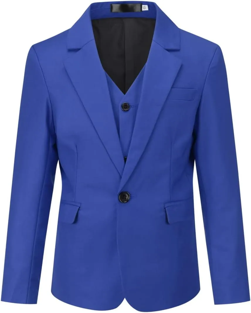 Boyland Boys Solid Color Tuxedo Slim Fit 3 Pieces Suit Set Notched Lapel Jacket Vest Pants for Wedding Prom Party