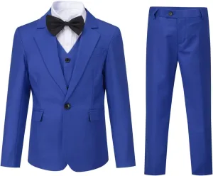 Boyland Boys Solid Color Tuxedo Slim Fit 3 Pieces Suit Set Notched Lapel Jacket Vest Pants for Wedding Prom Party