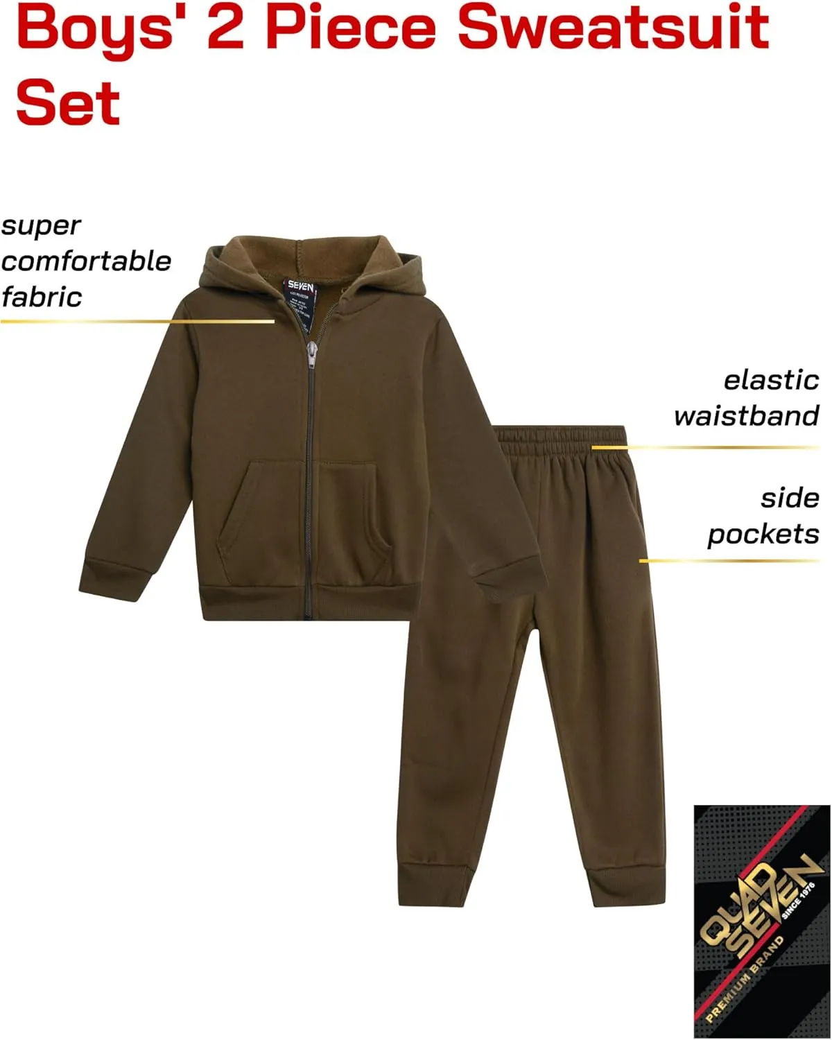 Boys' Active Sweatsuit - 2 Piece Fleece Zip Hoodie Sweatshirt and Sweatpants - Basic Solid Jogger Pants Set (2T-7)