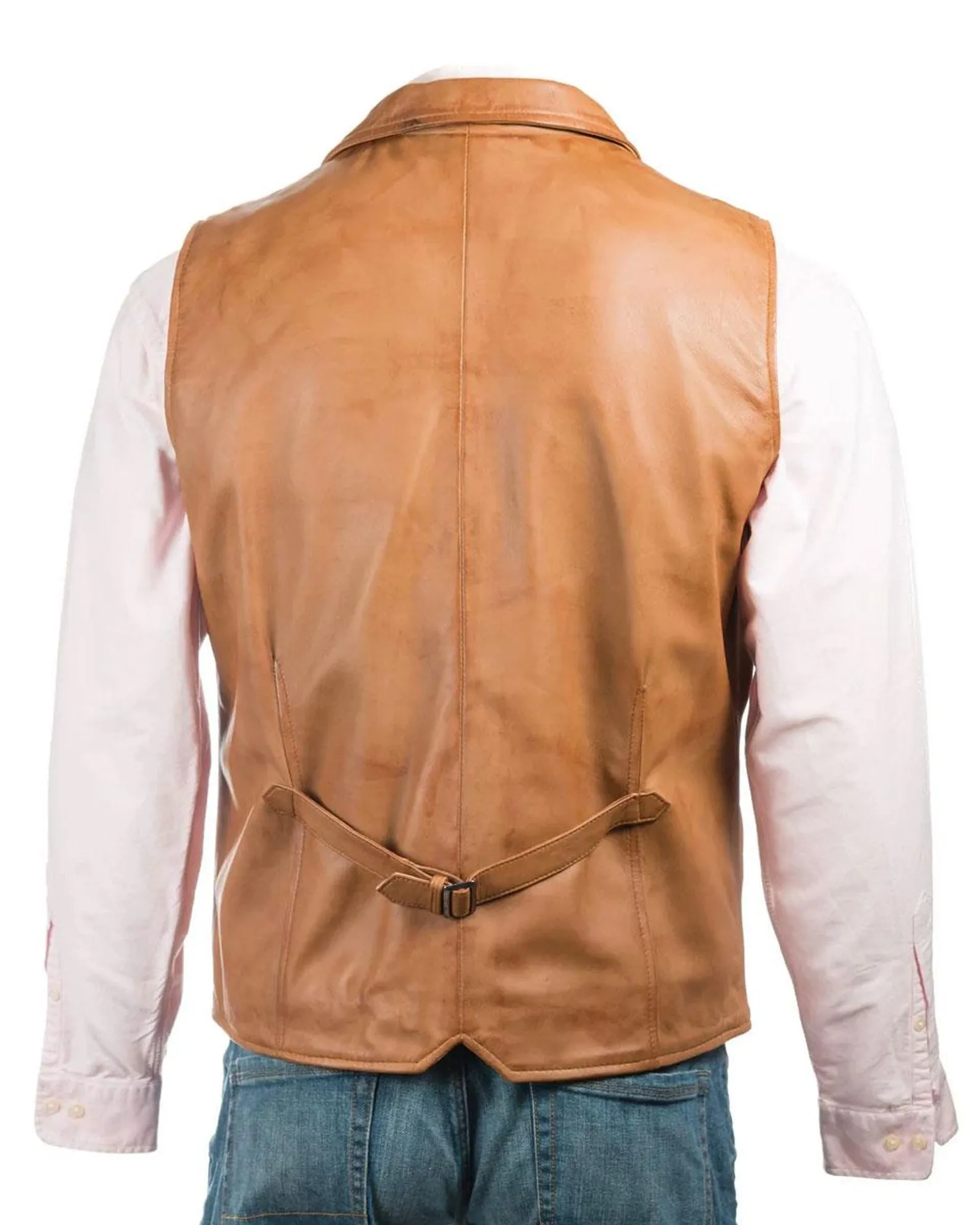 Brown Genuine Leather Biker Vest