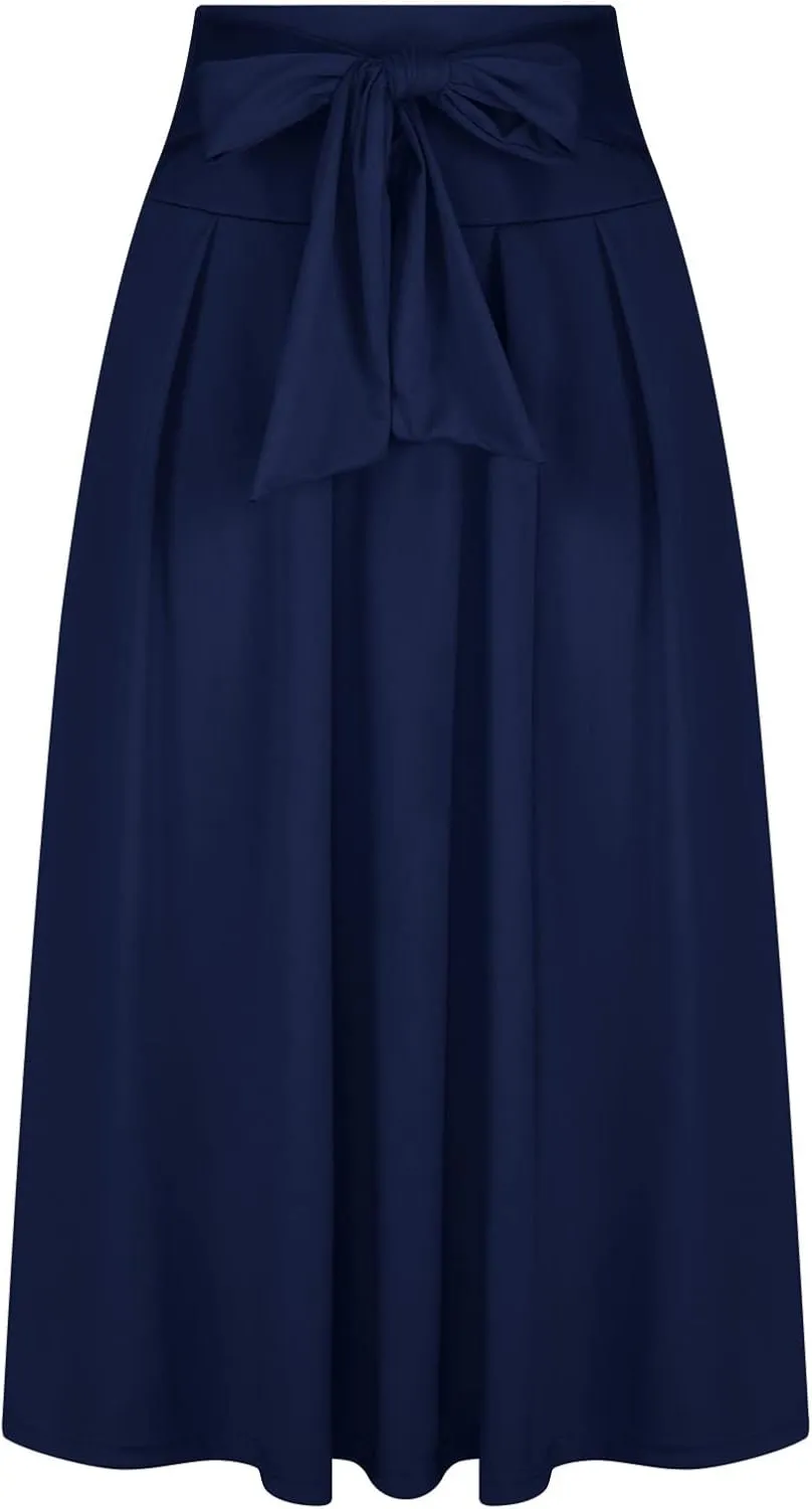 BTDECLAR Women's Elegant Flowy Long Skirts Trendy High Waisted Tie Front Pleated Swing Formal A Line Maxi Skirt Ankle Length