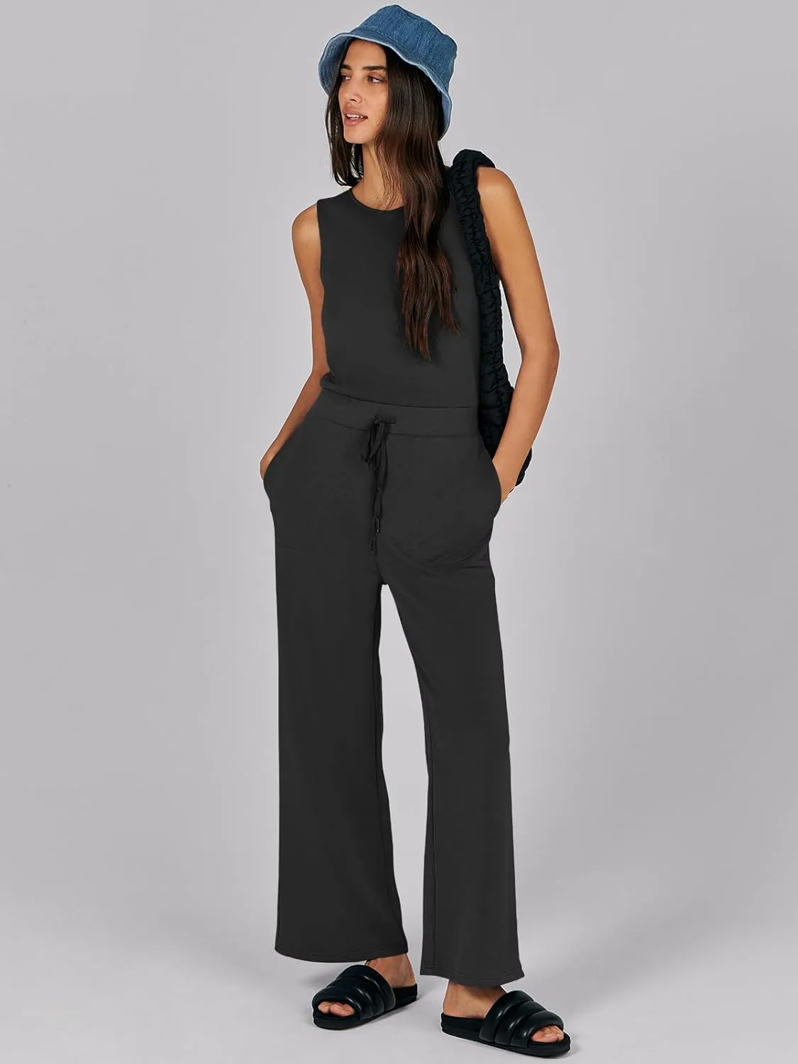 Caracilia Womens Jumpsuits Air Essentials Dressy Romper Wide Leg Long Pants Jumper 2025 Summer Travel Outfits Fashion Clothes
