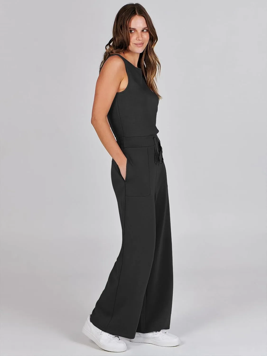 Caracilia Womens Jumpsuits Air Essentials Dressy Romper Wide Leg Long Pants Jumper 2025 Summer Travel Outfits Fashion Clothes