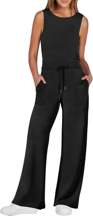 Caracilia Womens Jumpsuits Air Essentials Dressy Romper Wide Leg Long Pants Jumper 2025 Summer Travel Outfits Fashion Clothes