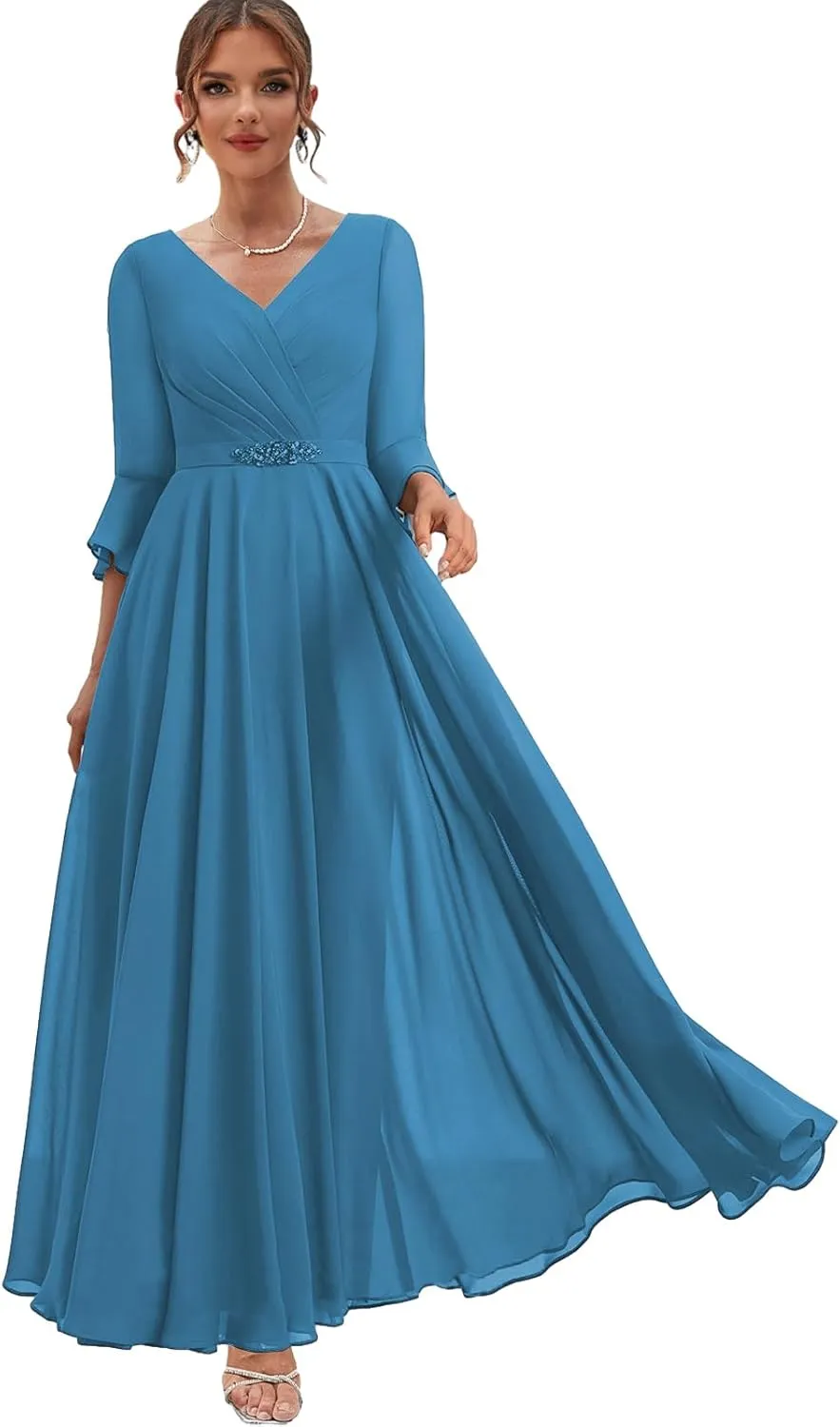 Chiffon Mother of The Bride Dresses with Sleeves Corset Formal Dress for Wedding Guest