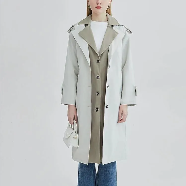 Contrasting Color Women's Trench Coat