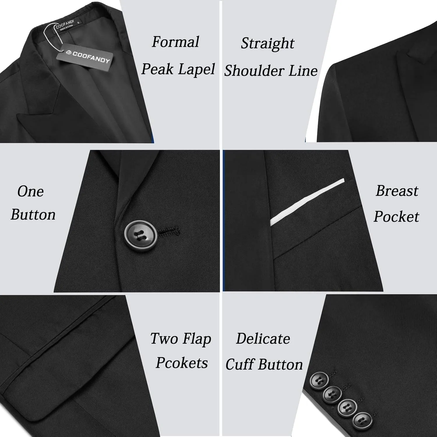 COOFANDY Men 3 Piece Suit Slim Fit Tuxedo One Button Prom Suits Blazer Jacket Vest Pants with Tie