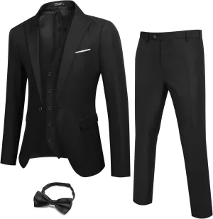 COOFANDY Men 3 Piece Suit Slim Fit Tuxedo One Button Prom Suits Blazer Jacket Vest Pants with Tie