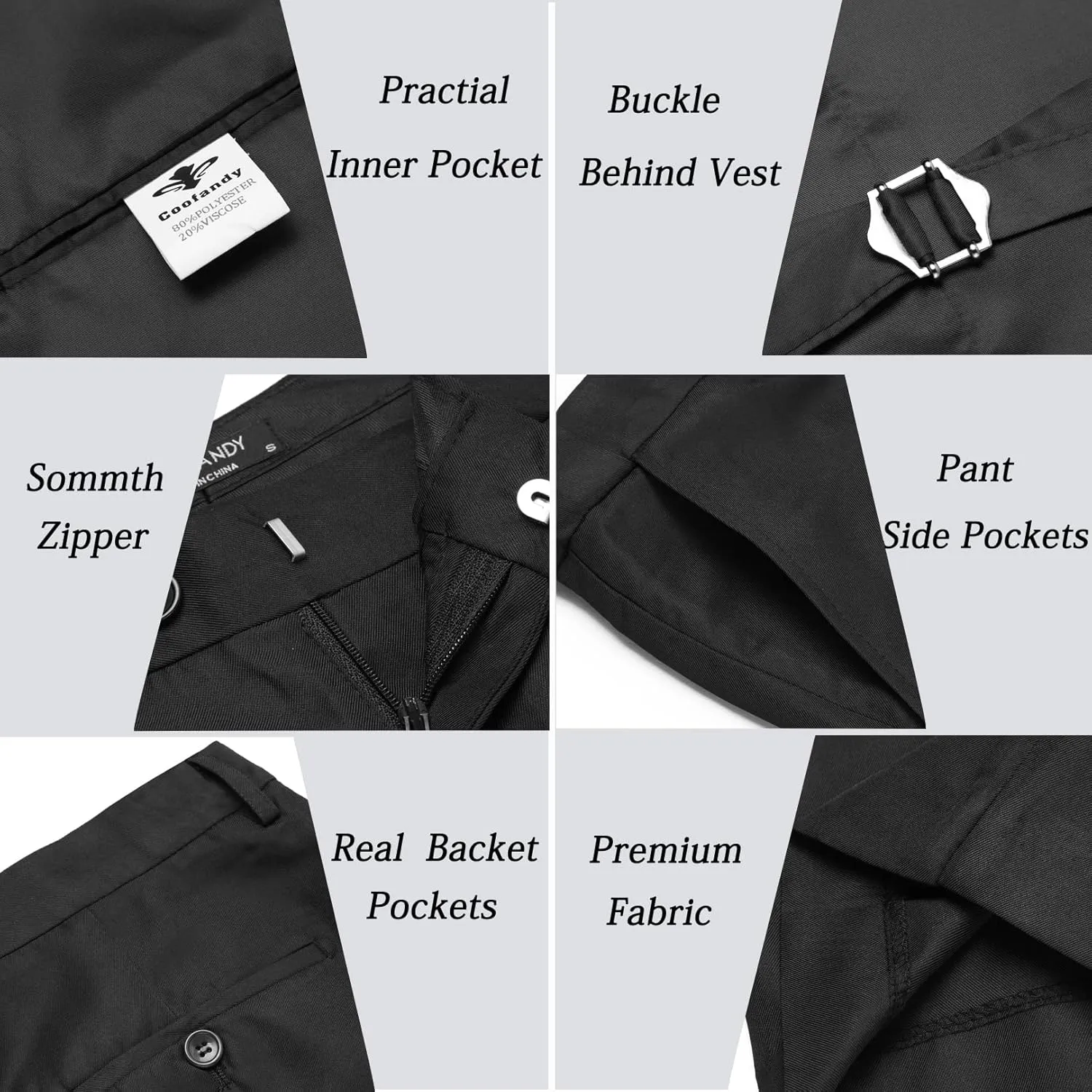 COOFANDY Men 3 Piece Suit Slim Fit Tuxedo One Button Prom Suits Blazer Jacket Vest Pants with Tie