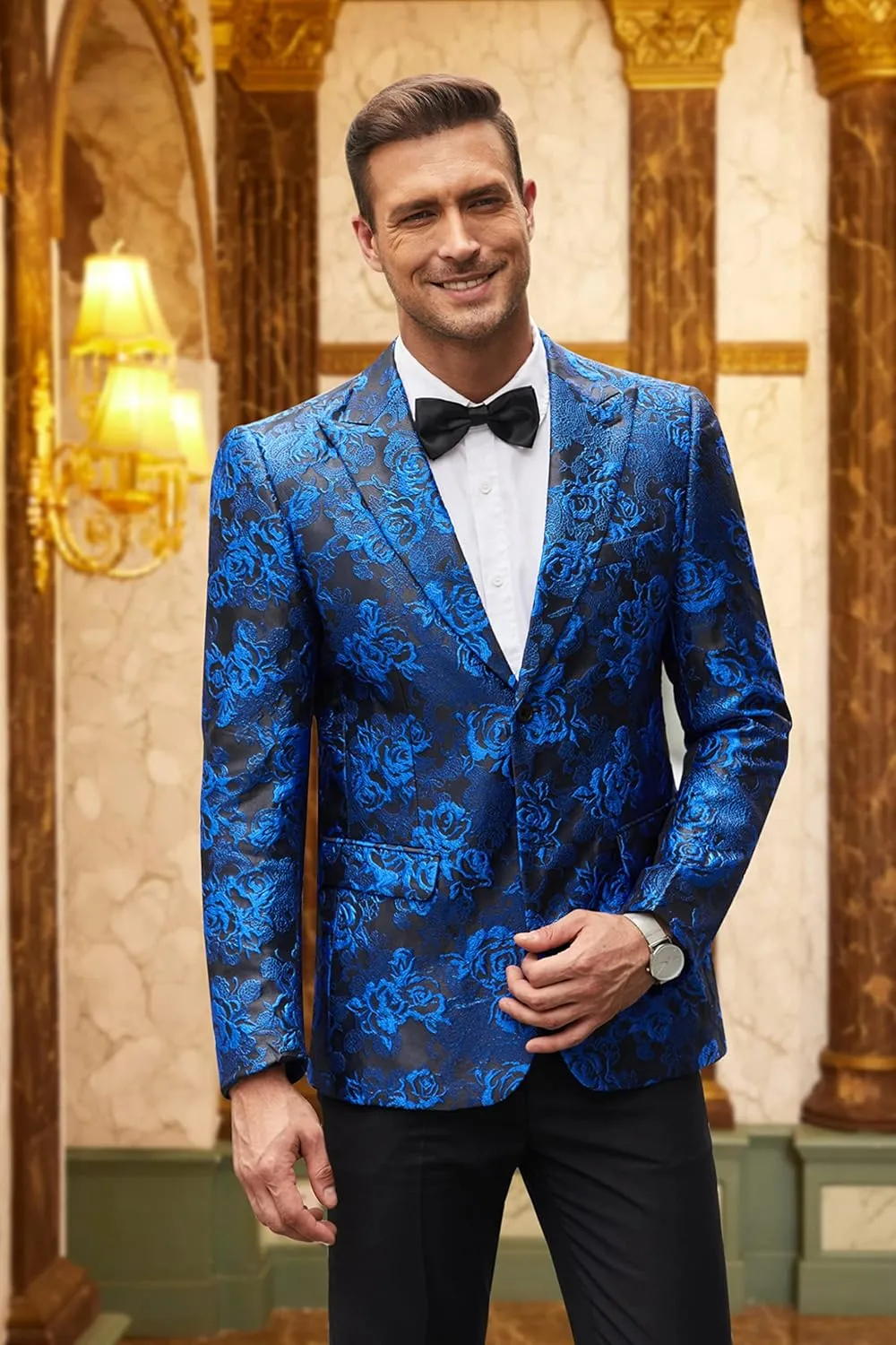 COOFANDY Men's Floral Tuxedo Jacket Rose Embroidered Suit Jacket Wedding Prom Dinner Party Blazer