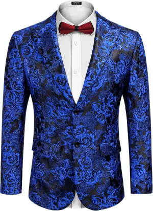 COOFANDY Men's Floral Tuxedo Jacket Rose Embroidered Suit Jacket Wedding Prom Dinner Party Blazer