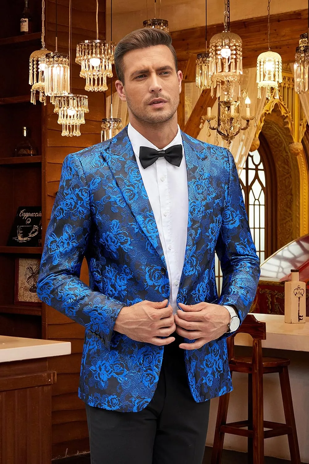 COOFANDY Men's Floral Tuxedo Jacket Rose Embroidered Suit Jacket Wedding Prom Dinner Party Blazer