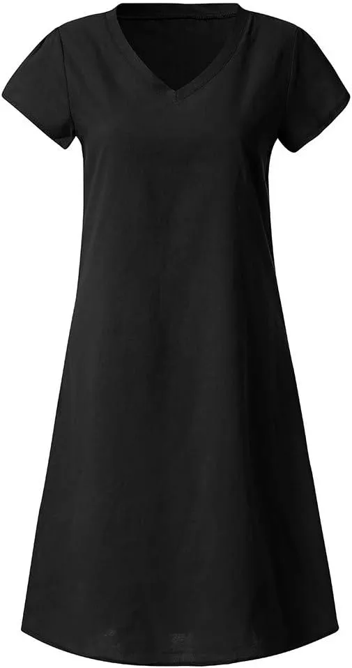 Cotton Linen Dresses for Women 2025 Summer Cup Sleeve Comfy Travel Sundress Beach Wear Trendy Spring Vacation Clothes