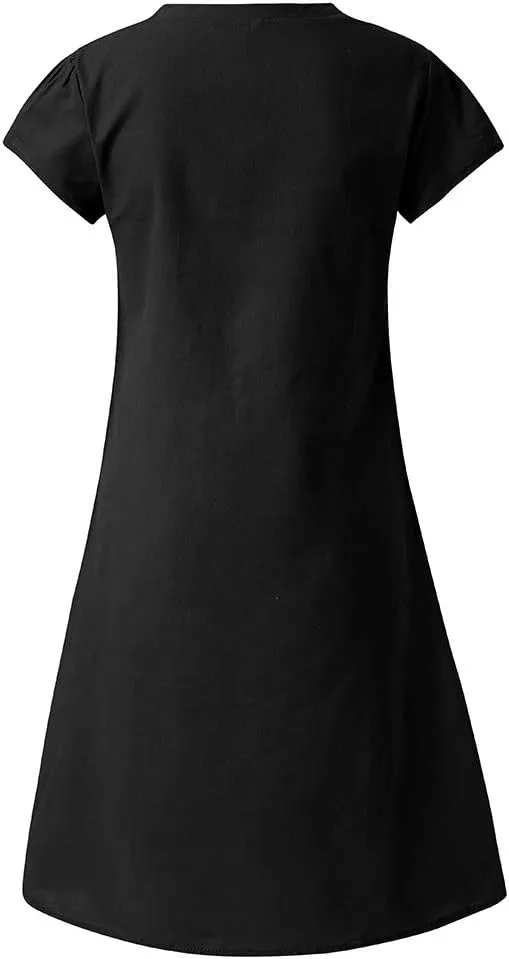 Cotton Linen Dresses for Women 2025 Summer Cup Sleeve Comfy Travel Sundress Beach Wear Trendy Spring Vacation Clothes