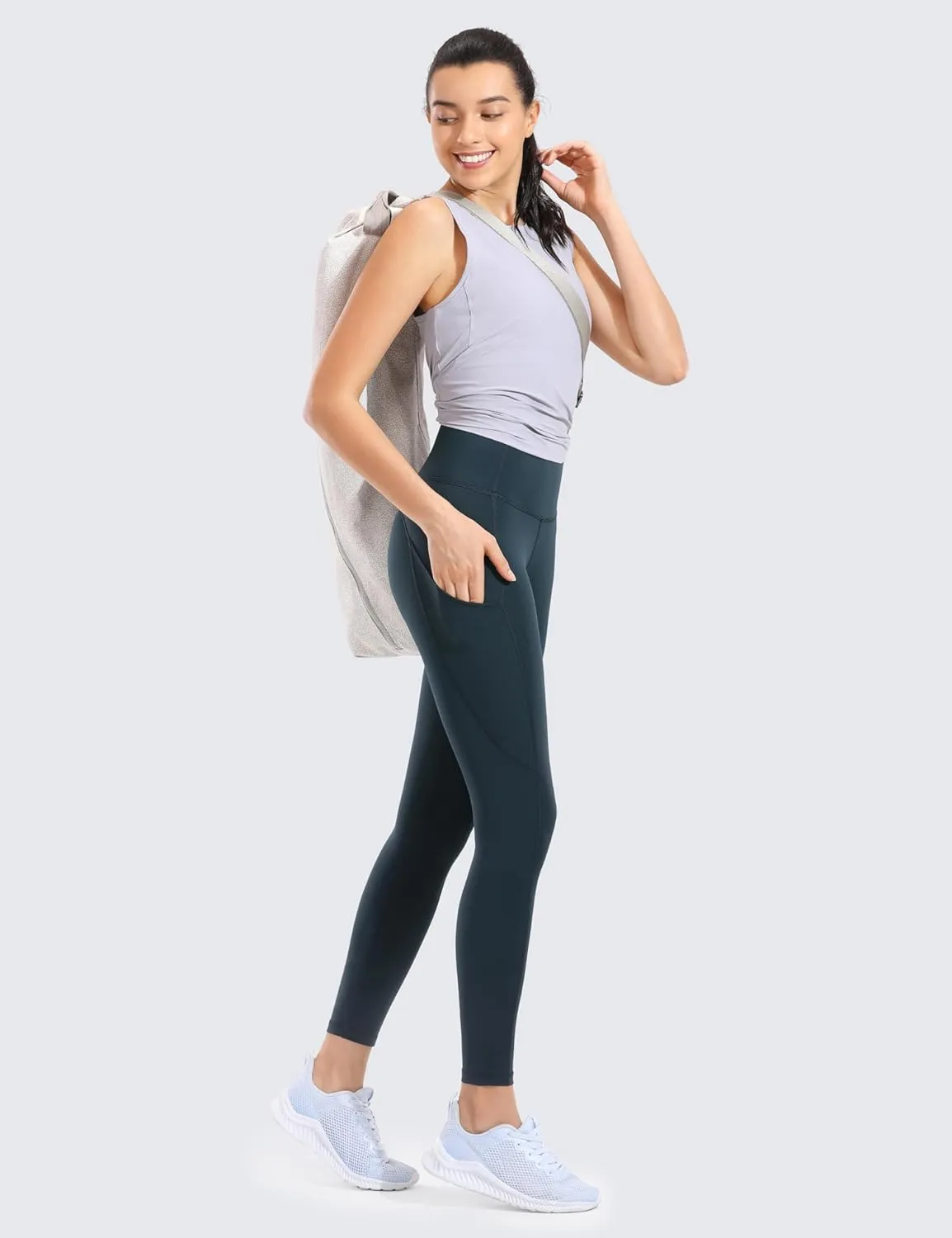 CRZ YOGA Women's Naked Feeling Workout Leggings 25 Inches - High Waisted Yoga Pants with Side Pockets Running Tights