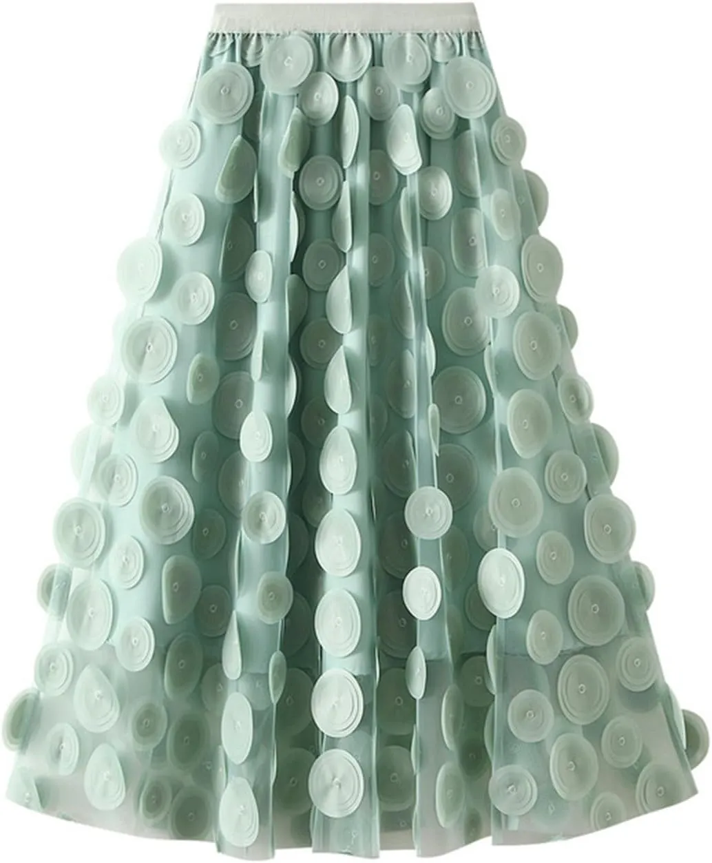 Cute 3D Polka Dots Midi Skirt for Women Elastic Waist Flowy Tulle A-Line Skirts Wedding Halloween Party Mesh Skirt
