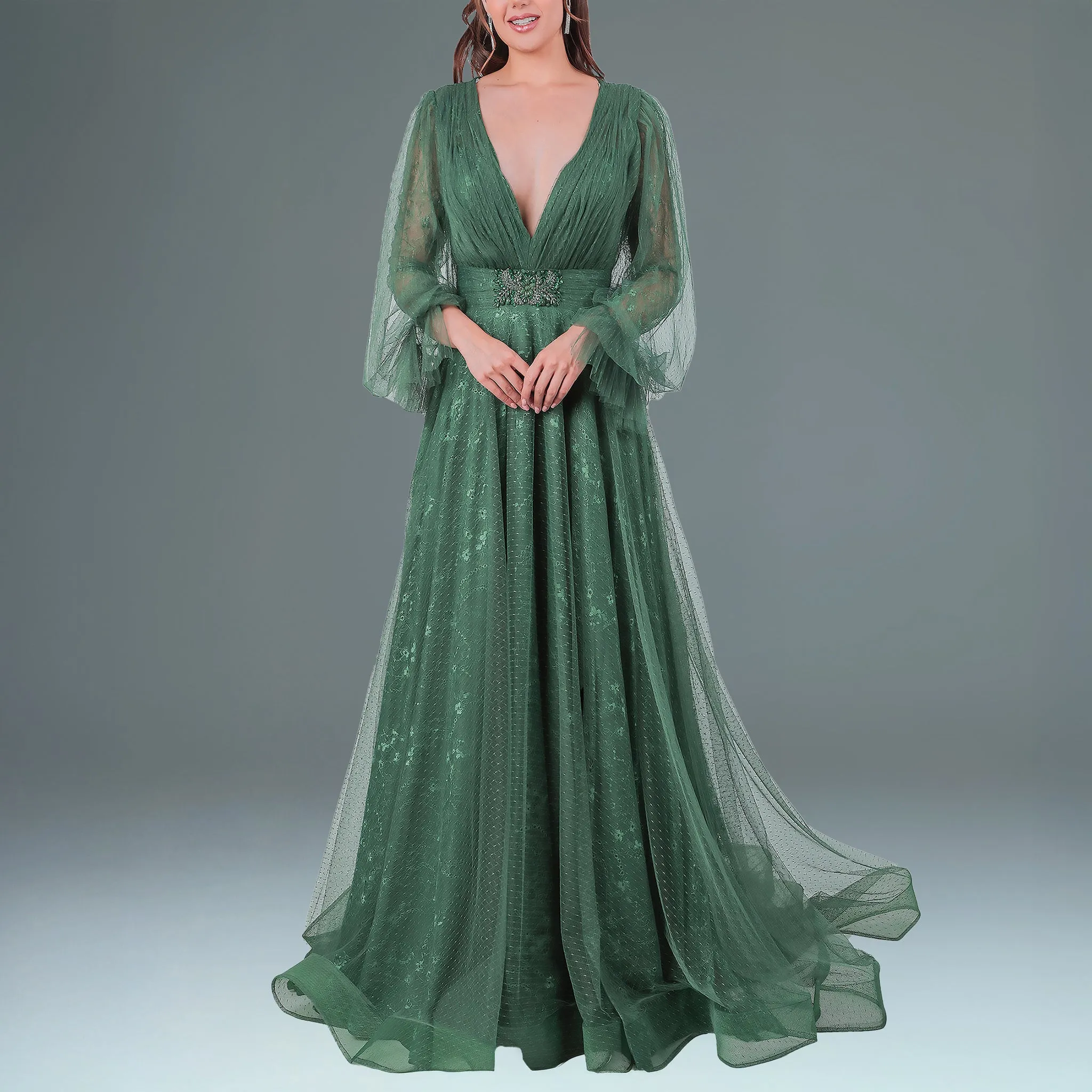 Deep Neck Long Sleeves Flowy
Long Dress