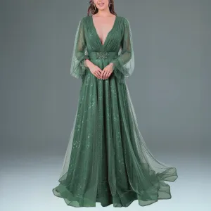 Deep Neck Long Sleeves Flowy
Long Dress