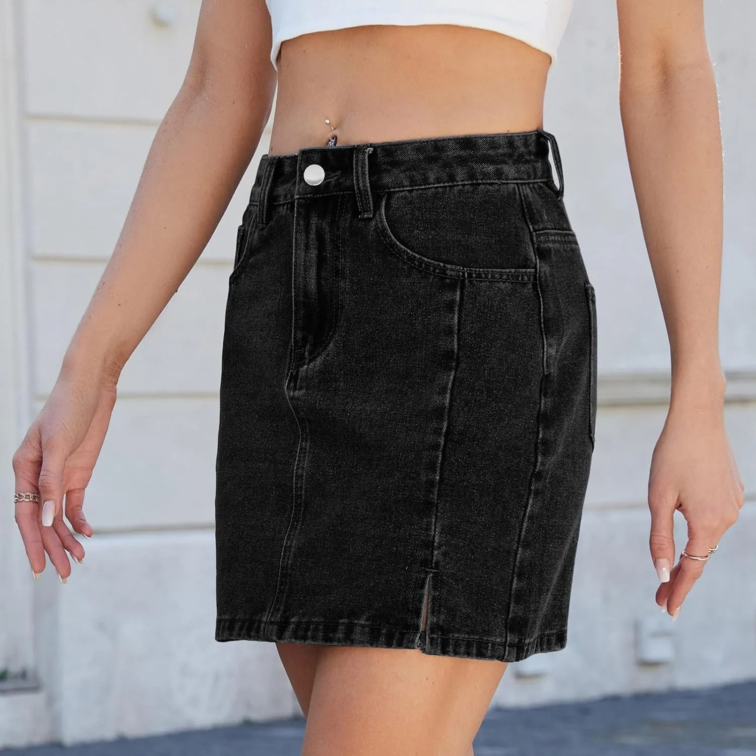 Denim Skirts for Women Casual Trendy Stretch Side Slit Low Waisted Mini Jean Skirt Summer Going Out Outfits Clothes