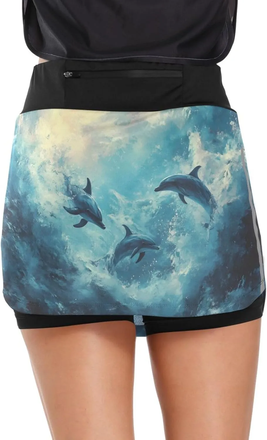 Dolphins Tennis Skirts for Women - High Waisted Athletic Golf Skorts Built-in Shorts with Pockets