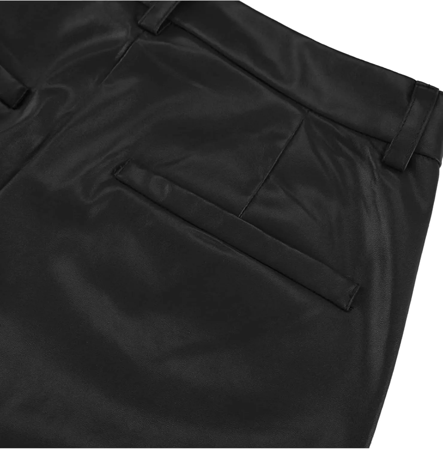 ECDAHICC Women's Faux Leather Pants High Waist Straight Wide Leg PU Legging Casual Solid Color Trousers with Pockets