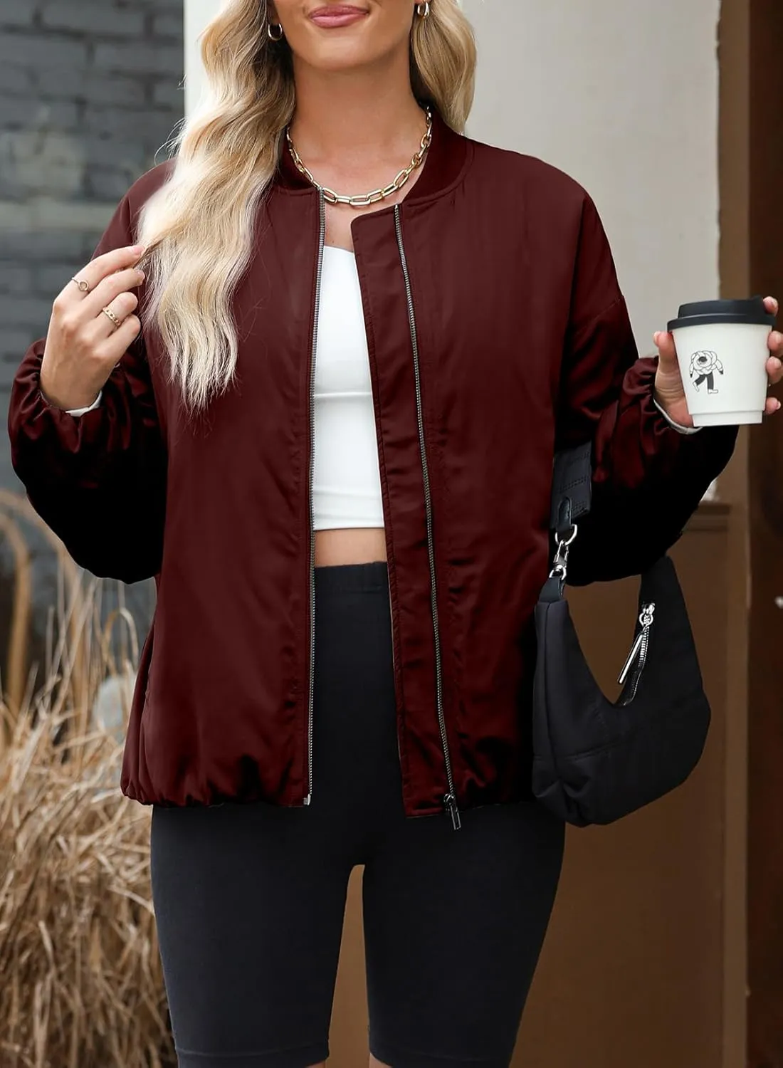 EVALESS Puffer Jackets for Women Zip Up Oversized Bomber Jackets Winter Outfits for Women Dressy Causal